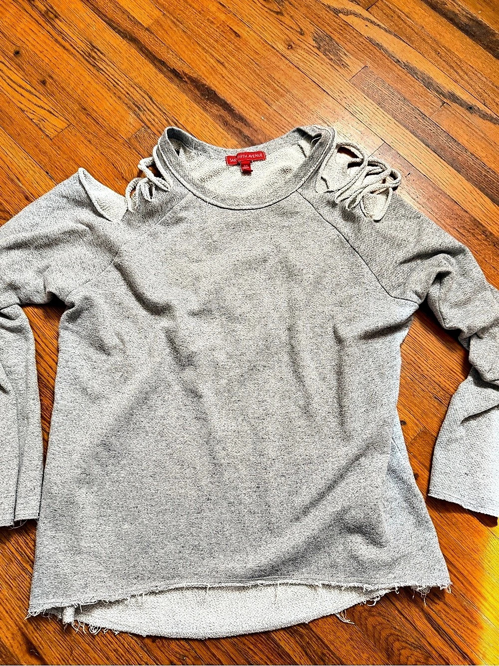 Saks Fifth Avenue Distressed Lace-Up Shoulder Top in Gray Size M